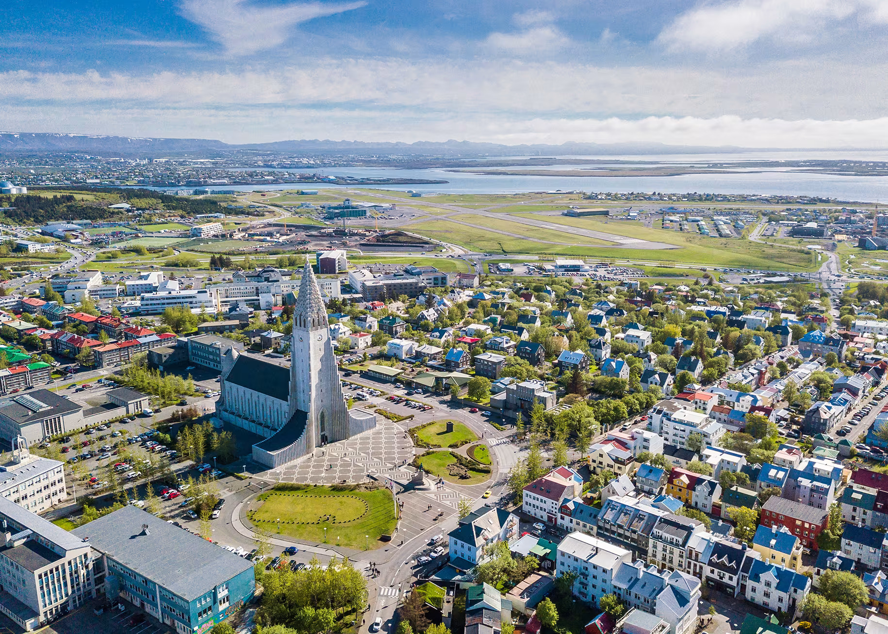 Aerial view of Reykjavik city, the starting point of most Iceland road trips.