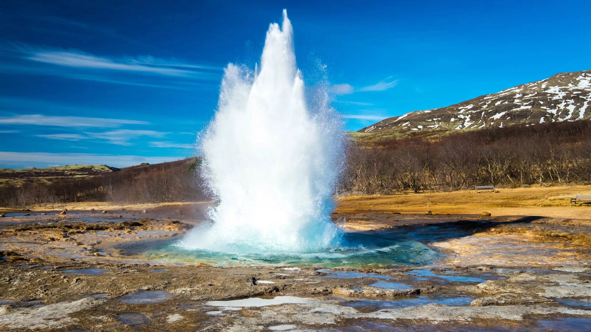 Strokkur geyser erupting in Iceland, proving that standing around for a few minutes was actually worth it.