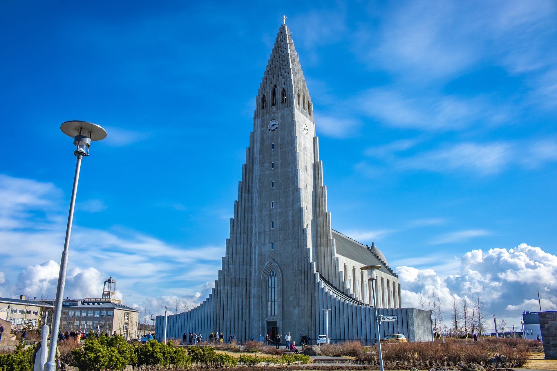 Hallgrimskirkja, blue sky, in Reykjavik Iceland